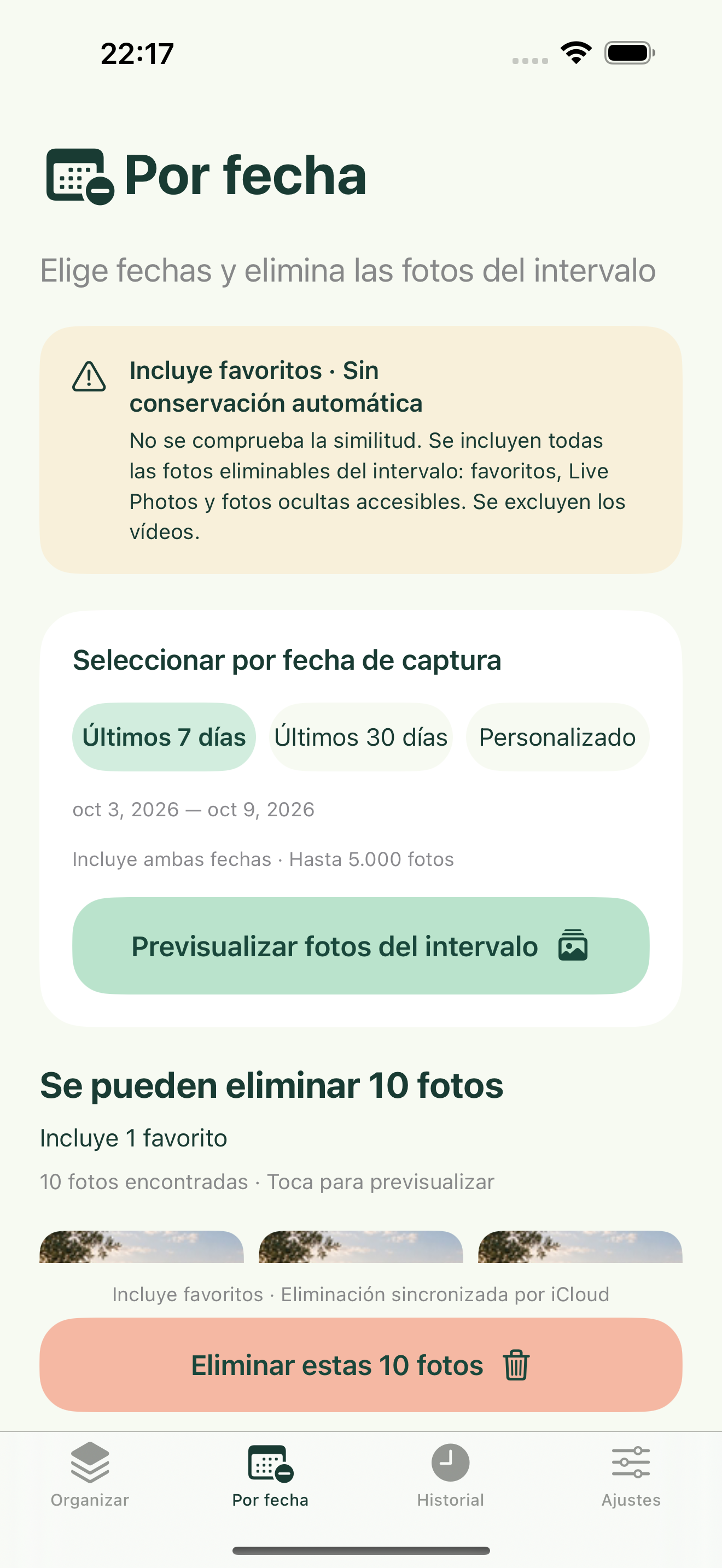 ¿Seguro que ya no las necesitas? Limpia por fecha.
